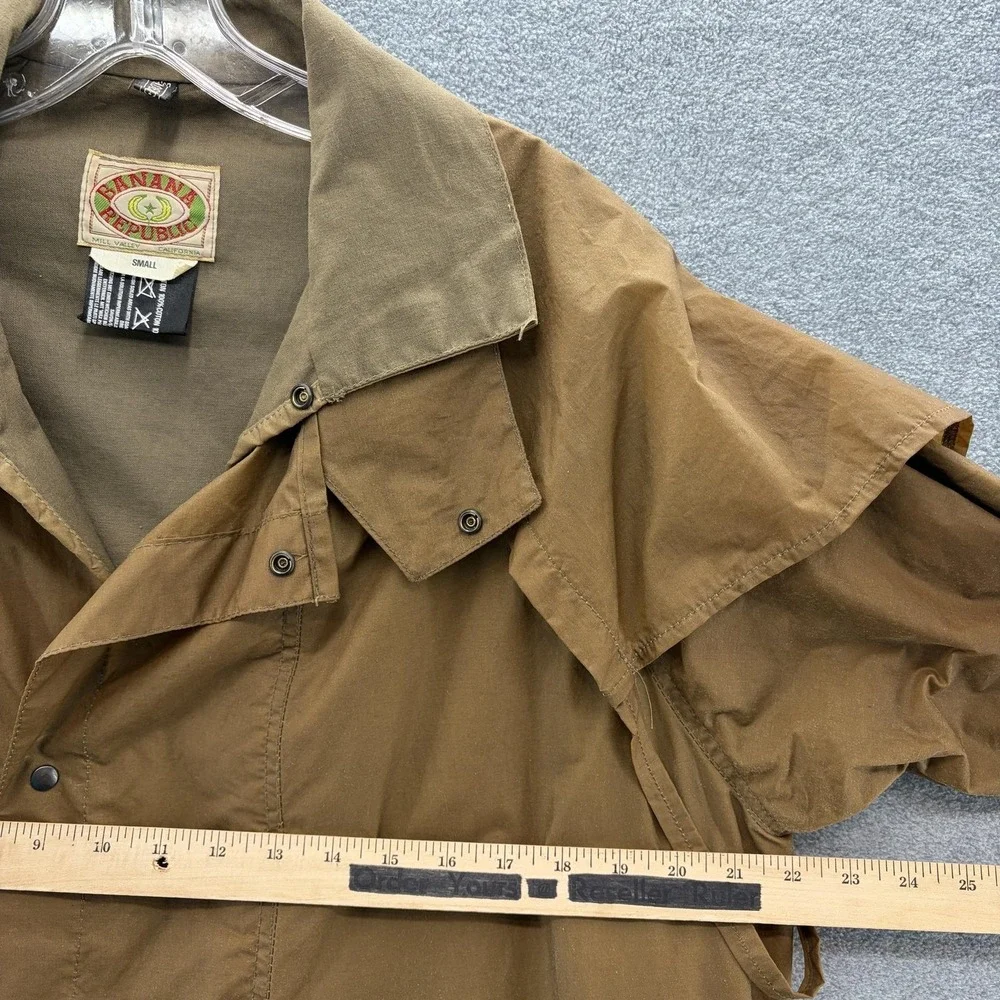 VTG 80s Banana Republic Coat Mens Small Brown Waxed Rain Duster England